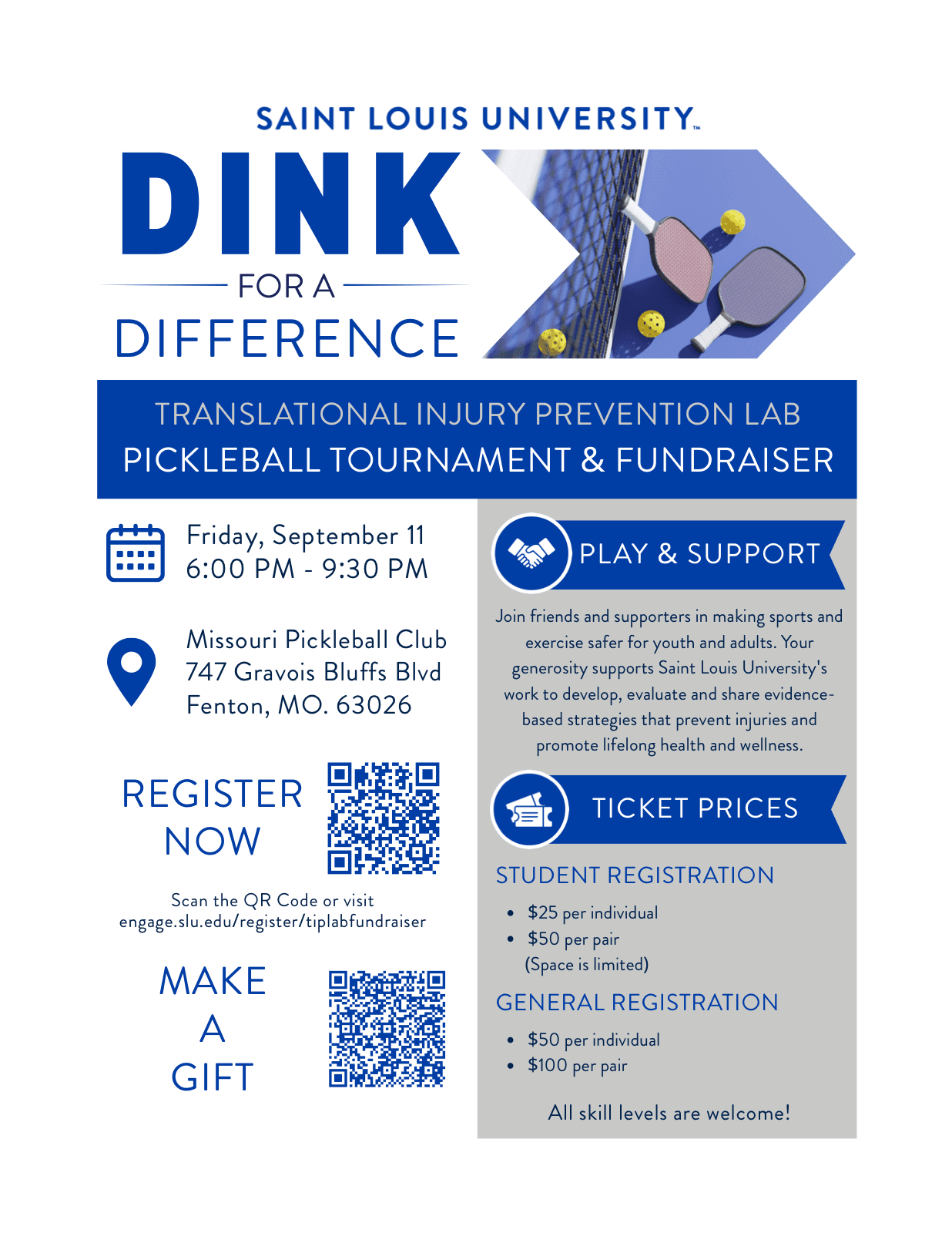 Dink for a Difference pickleball tournament and fundraiser flyer